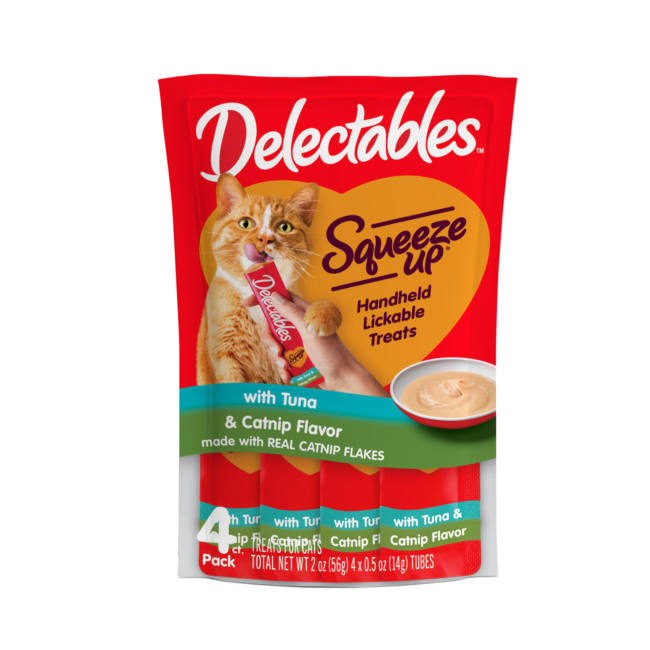 New! Delectables Squeeze Up catnip and tuna flavored cat treat.