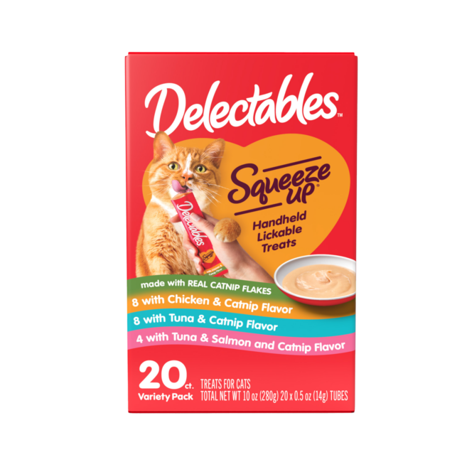 New! Delectables Squeeze Up catnip flavored cat treats. Variety Pack.