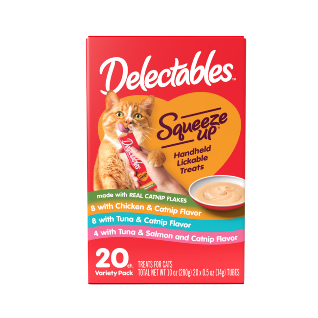 New! Delectables Squeeze Up catnip flavored cat treats. Variety Pack.