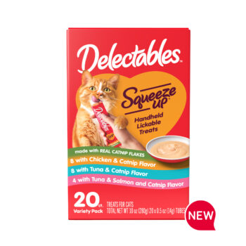 New! Squeeze Up cat treats with catnip flavor variety pack.