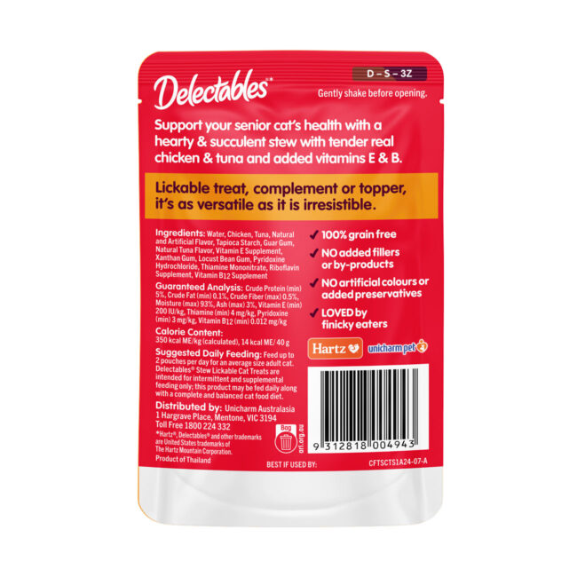 Delectables lickable cat treats stew. BAck of package.